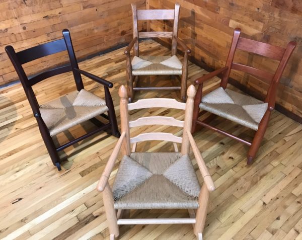 Wooden rocking chairs for kids with rush seat