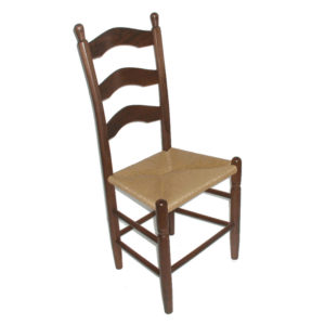 Solid wood ladder back dining room side chair with rush seat