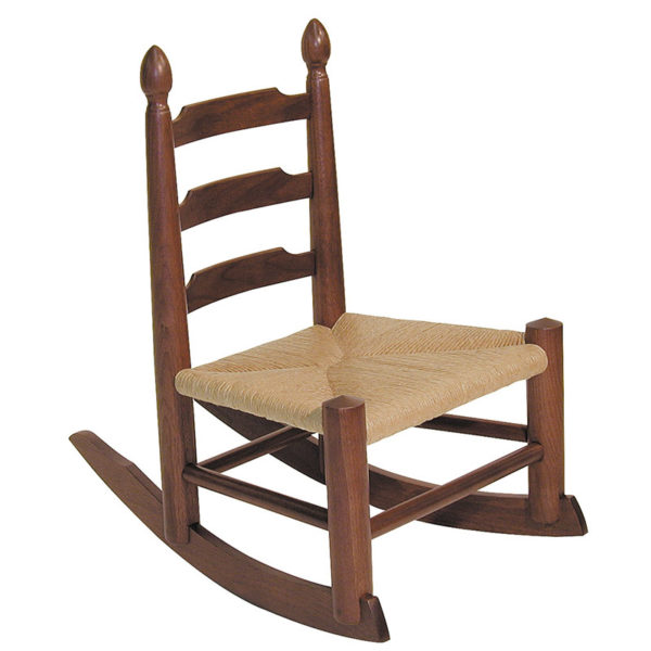 Child's ladder back rocking chair wooden with rush seat