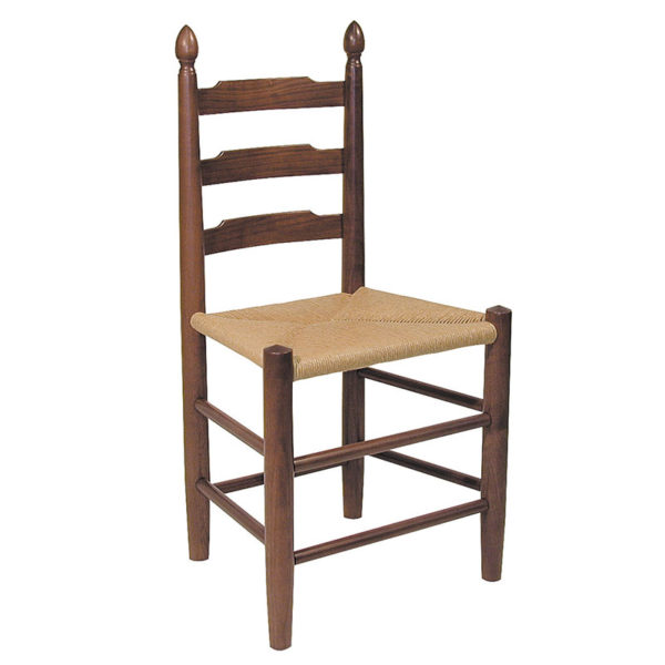 Three ladder back wooden dining side chair with rush seat