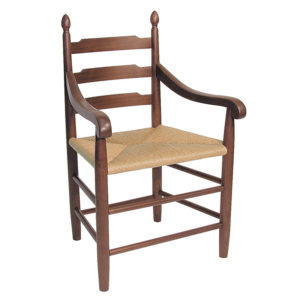 3 ladder back wooden dining arm chair with rush seat