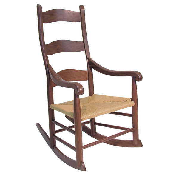 3 slat curved back rocking chair wooden with rush seat