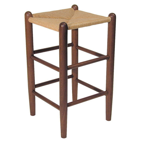 Wooden bar stool with fiber rush seat